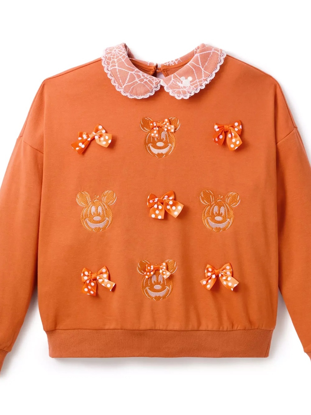 Disney Parks Women’s Mickey Orange Sweater Lace Collar Pullover